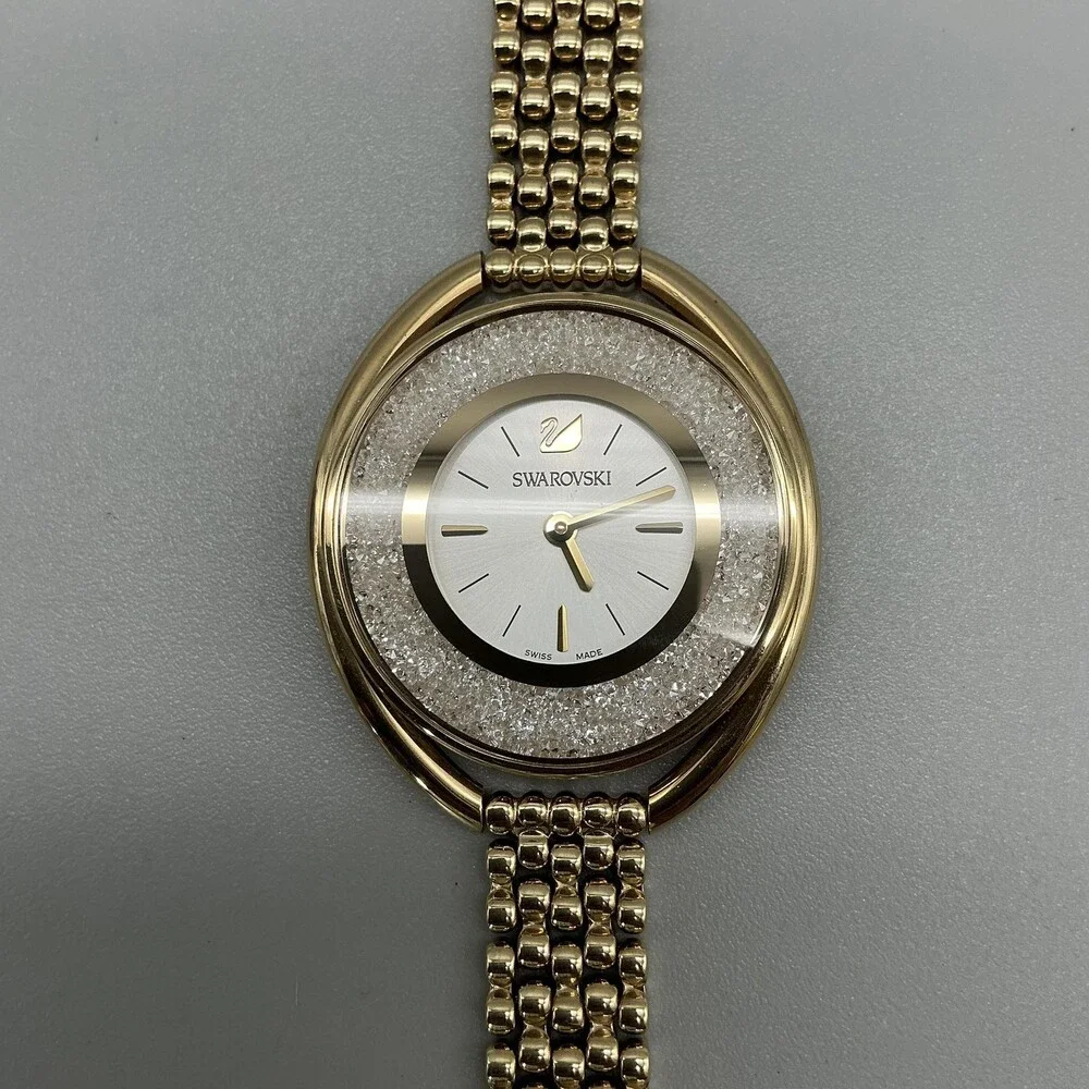 Swarovski Women Watch 37mm Oval Gold Tone Crystal Swiss 5200399 New Battery 7.5